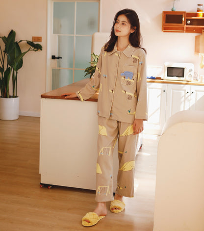 Embroidered Elephant Charm: Flannel Cotton Women's Pajama Set - Pure Cotton Homewear, Ideal Gift for Her
