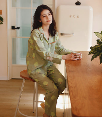 Mushroom print PJS set, Peter Rabbit women Pajama set, Pure cotton sleepwear, Spring loungewear