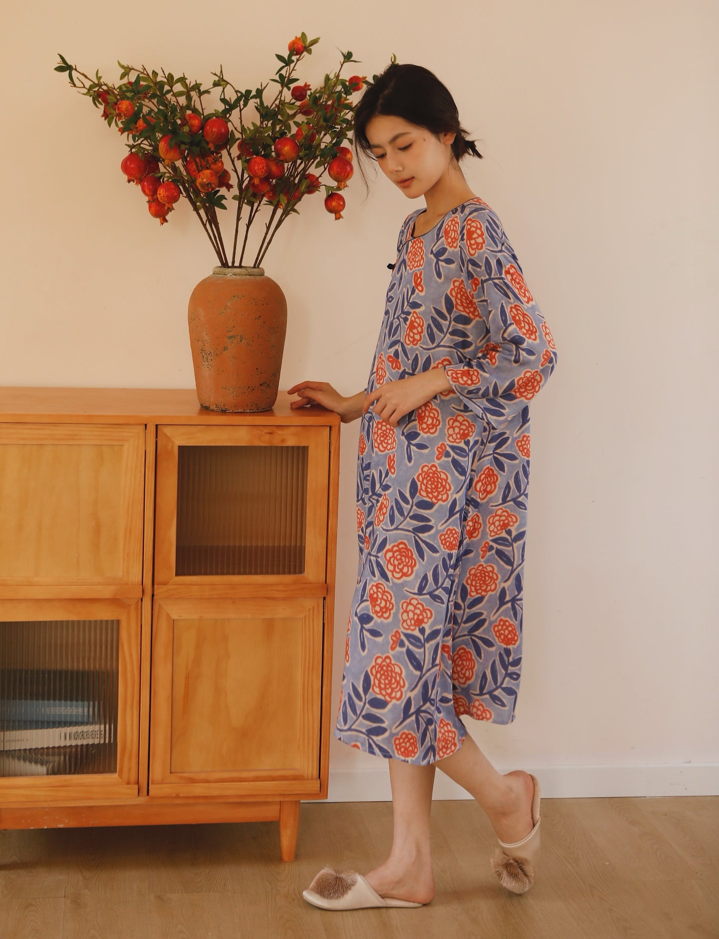 Vintage flora dress, Traditional Asian style nightgown, Vintage Nightie, Cottage core dress, Cozy sleepwear