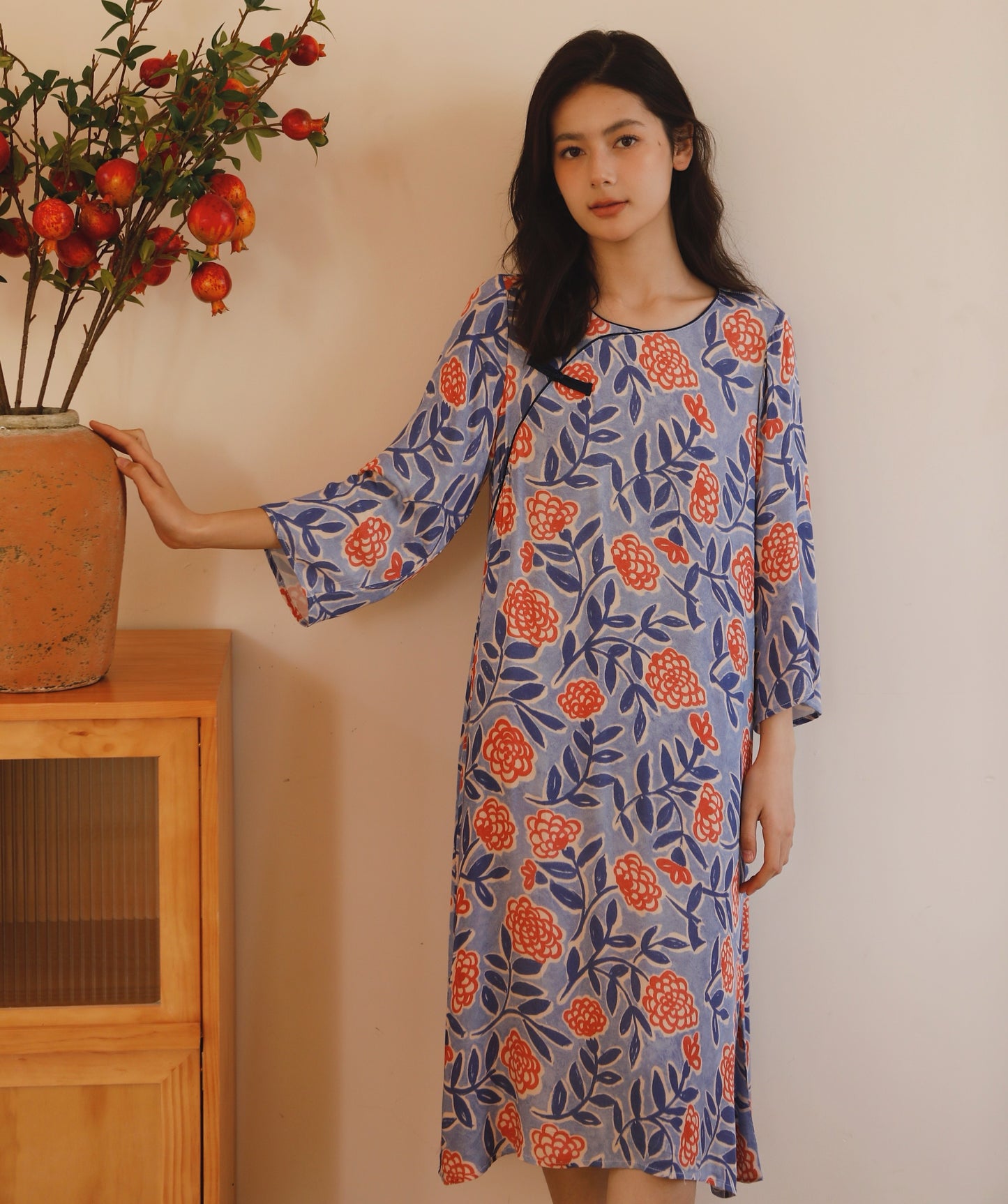 Vintage flora dress, Traditional Asian style nightgown, Vintage Nightie, Cottage core dress, Cozy sleepwear