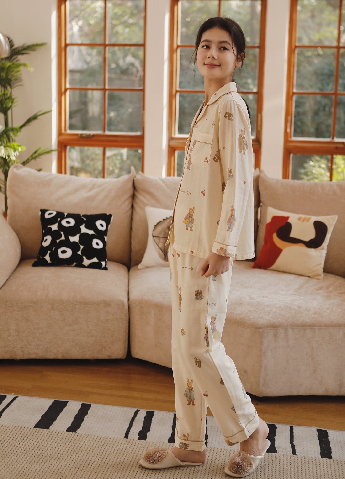 Cute Miffy rabbit Print PJS, Nijntje Pattern Pajamas, Cozy cotton pajamas, Handmade clothing women