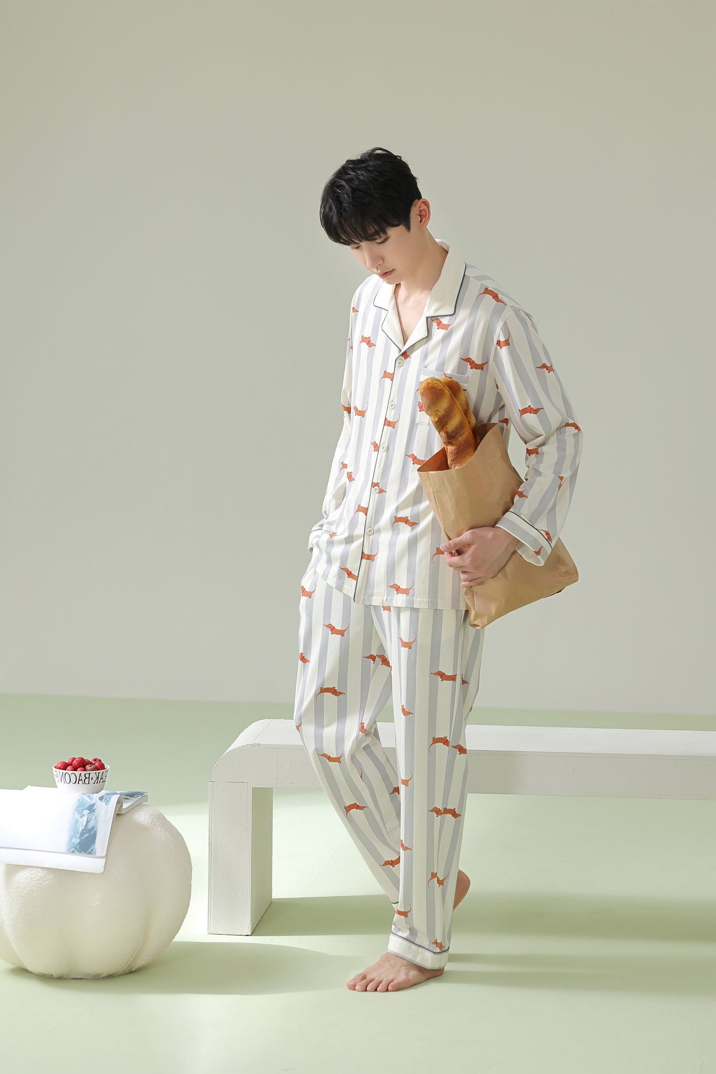 Dachshund Patterned Pajamas: Adorable Puppy-Print Sleepwear, 100% Cotton Men's Pyjamas, Ideal Gift for Him