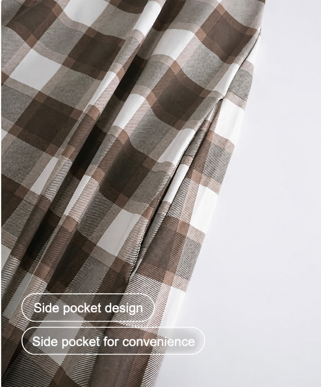 Brown Gingham Cotton Lounge Dress, Slip Dress ETCOZY