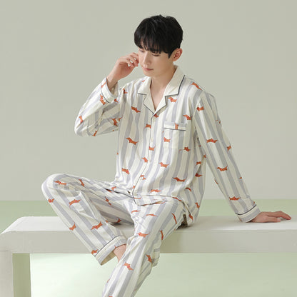 Dachshund Patterned Pajamas: Adorable Puppy-Print Sleepwear, 100% Cotton Men's Pyjamas, Ideal Gift for Him