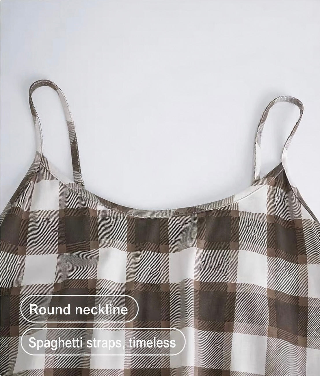 Brown Gingham Cotton Lounge Dress, Slip Dress ETCOZY