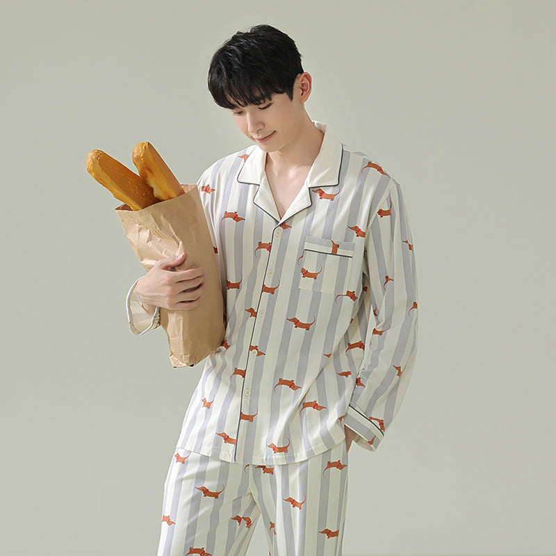 Dachshund Patterned Pajamas: Adorable Puppy-Print Sleepwear, 100% Cotton Men's Pyjamas, Ideal Gift for Him