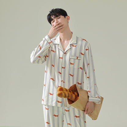 Dachshund Patterned Pajamas: Adorable Puppy-Print Sleepwear, 100% Cotton Men's Pyjamas, Ideal Gift for Him