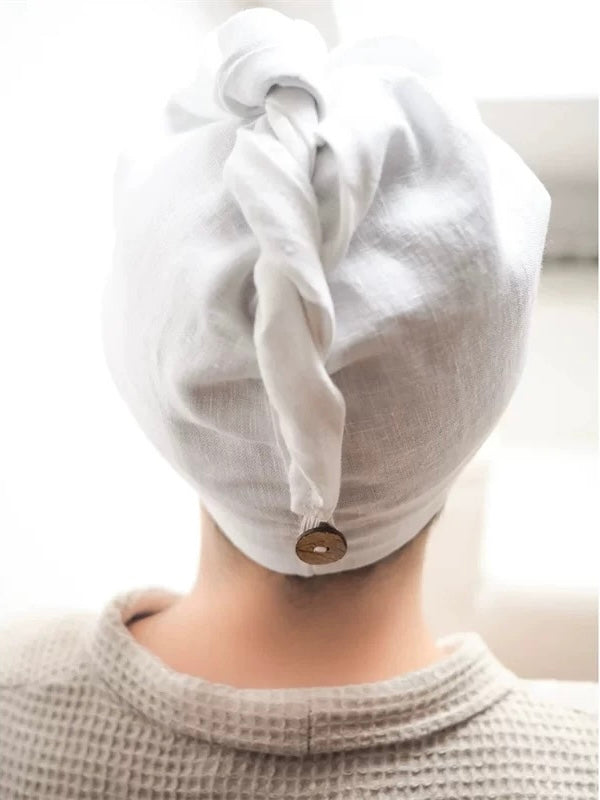 Natural Beige Linen Hair Towel Wrap for Wet Hair