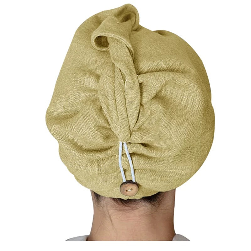 Natural Beige Linen Hair Towel Wrap for Wet Hair