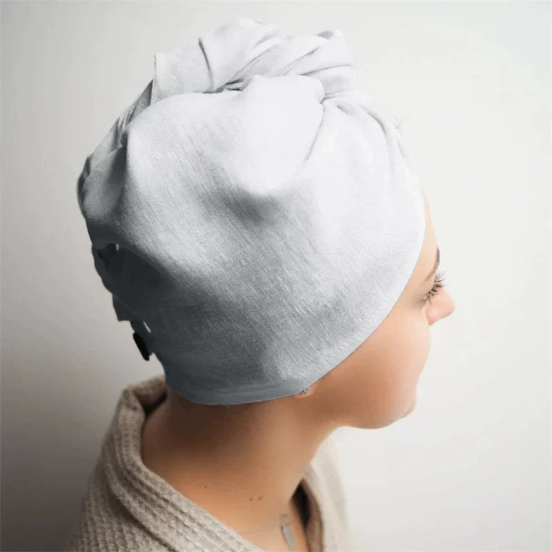 Charcoal Gray Linen Hair Towel Wrap for Wet Hair
