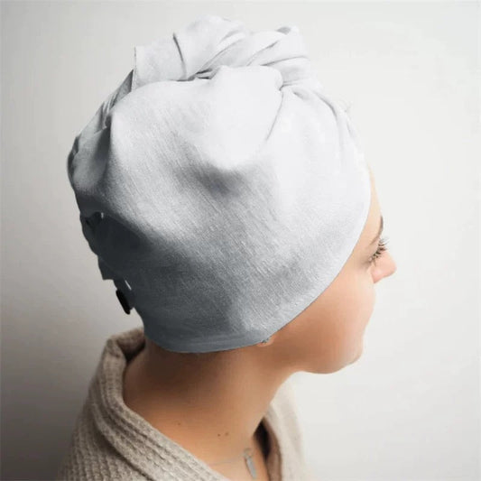 Light Gray Linen Hair Towel Wrap for Wet Hair