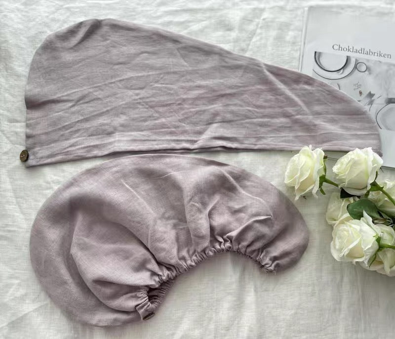 Aqua Green Linen Hair Towel Wrap Set, 2 Pieces