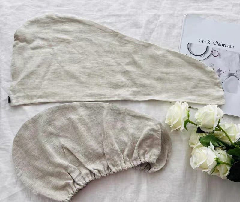 Waffle White Linen Hair Towel Wrap Set, 2 Pieces