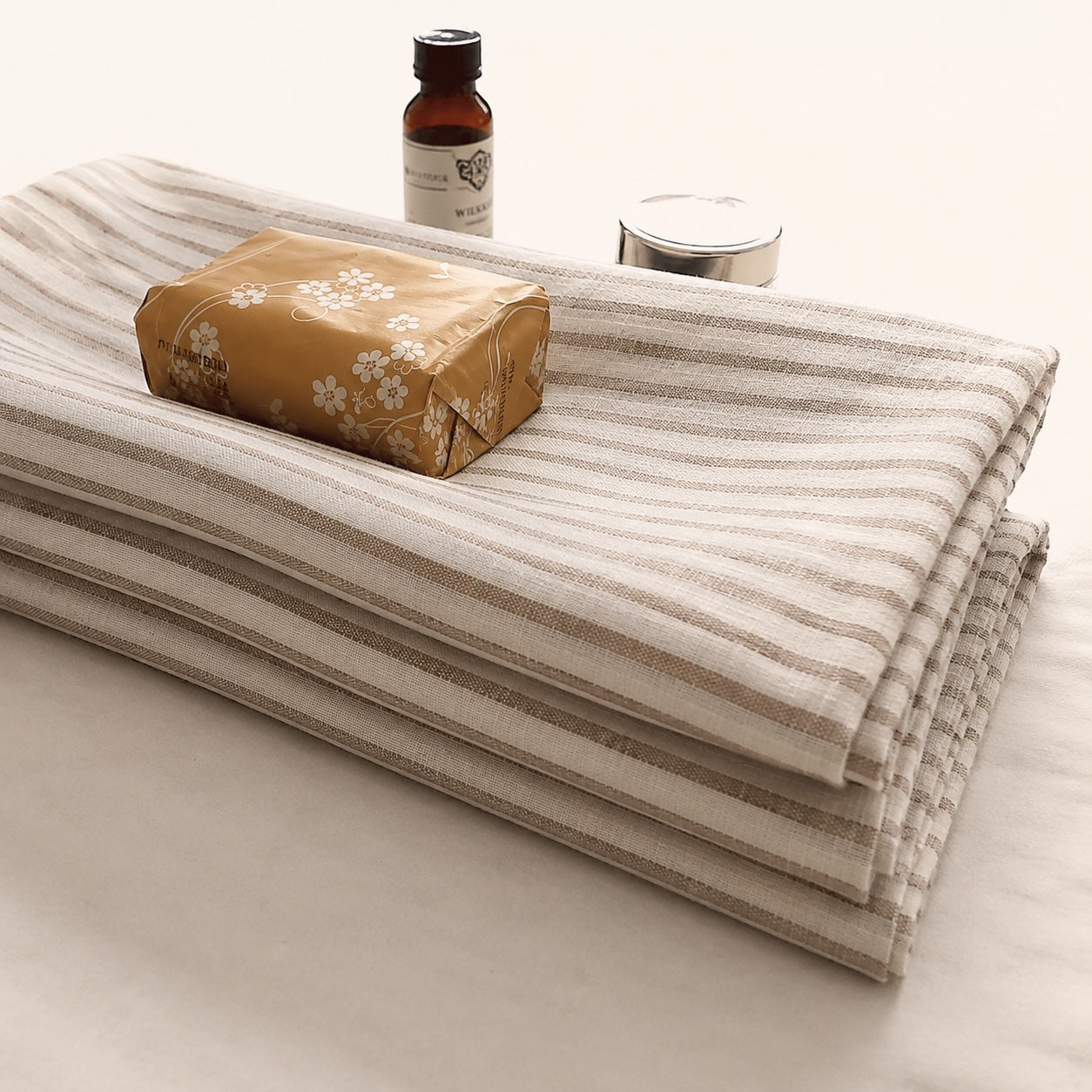 Striped Linen Bath Towel, Lightweight Spa Towel