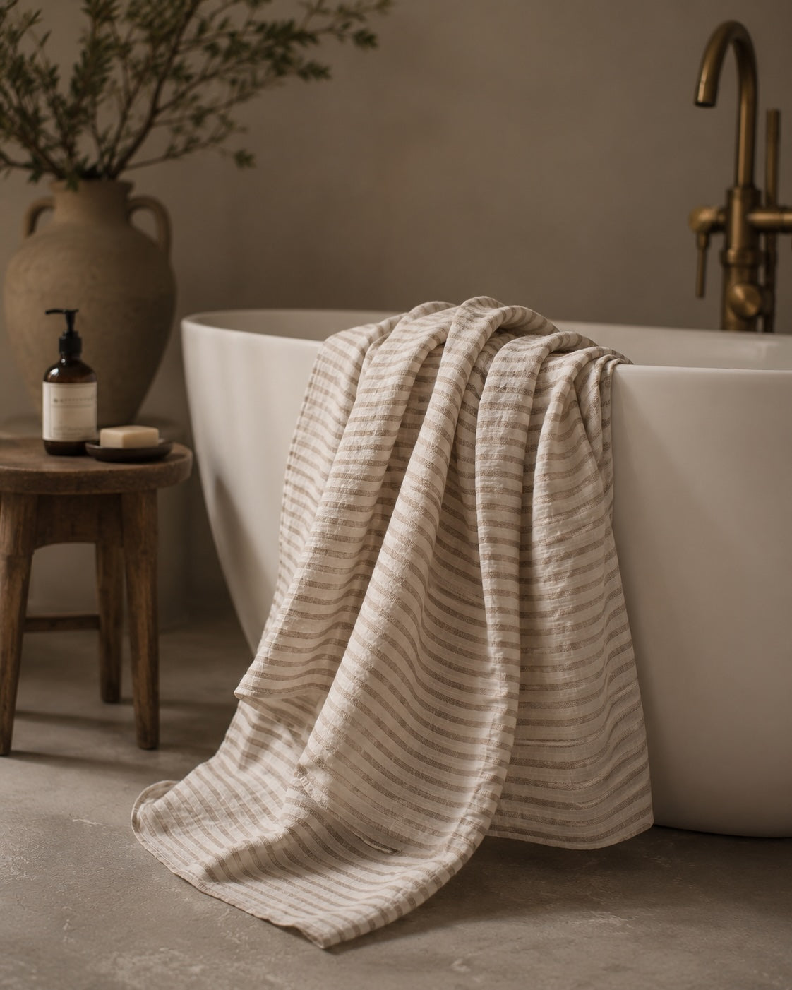 Striped Linen Bath Towel, Lightweight Spa Towel