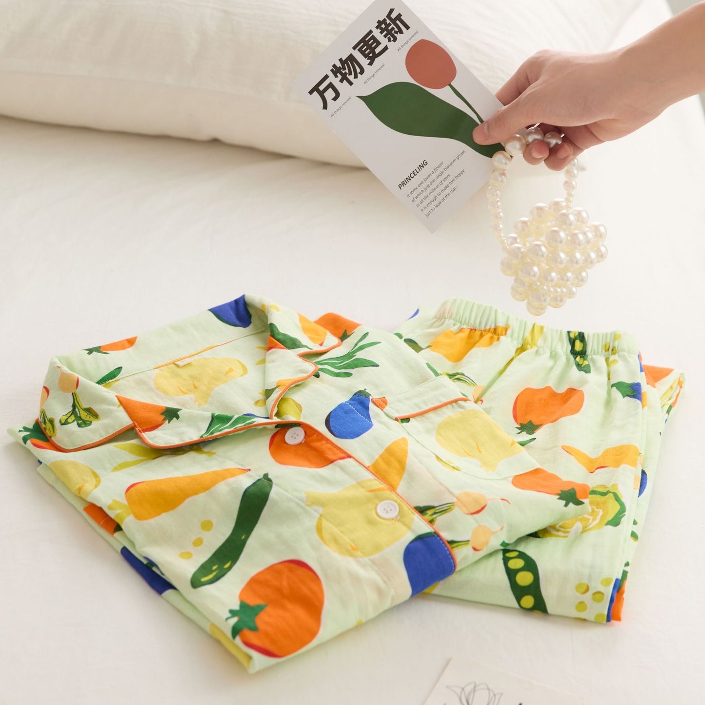 Vegetable & Fruits Pyjamas, 100% cotton PJS, Women Pajama set, Fall Clothing