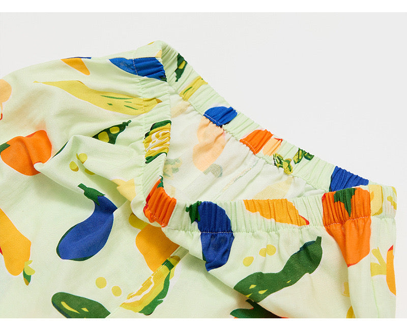 Vegetable & Fruits Pyjamas, 100% cotton PJS, Women Pajama set, Fall Clothing