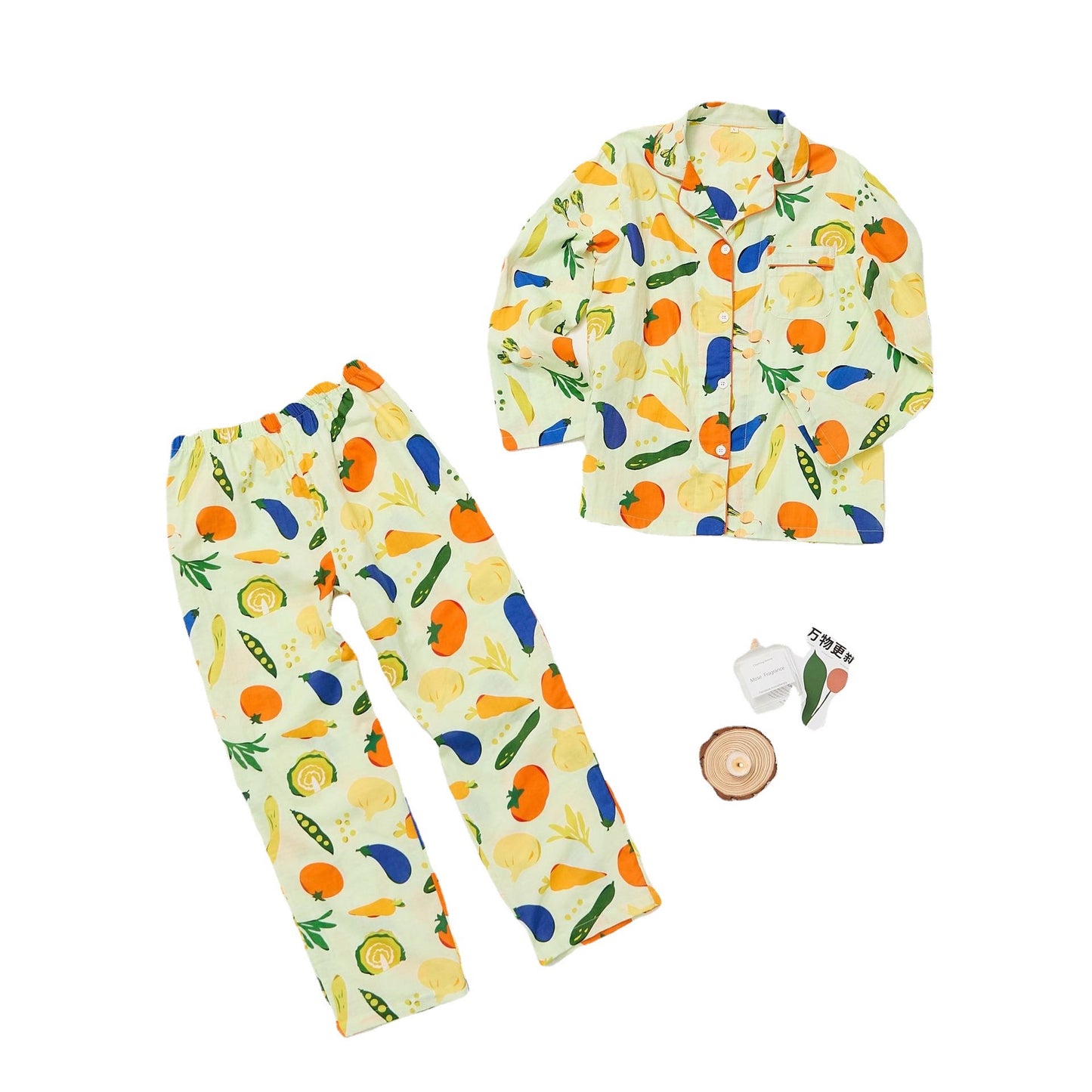 Vegetable & Fruits Pyjamas, 100% cotton PJS, Women Pajama set, Fall Clothing