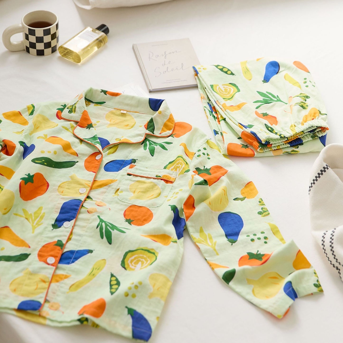 Vegetable & Fruits Pyjamas, 100% cotton PJS, Women Pajama set, Fall Clothing