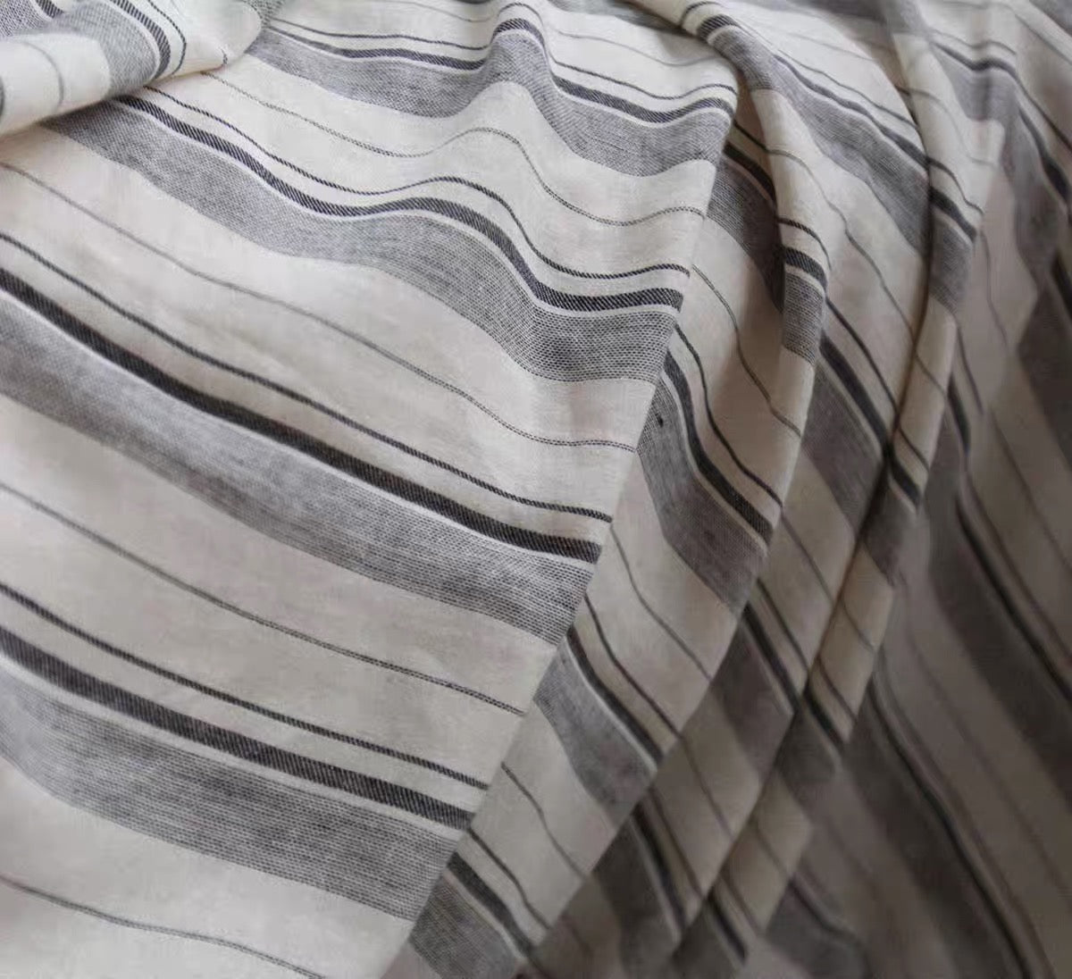 Grey Stripe Linen Bath Towel, Lightweight Spa Towel