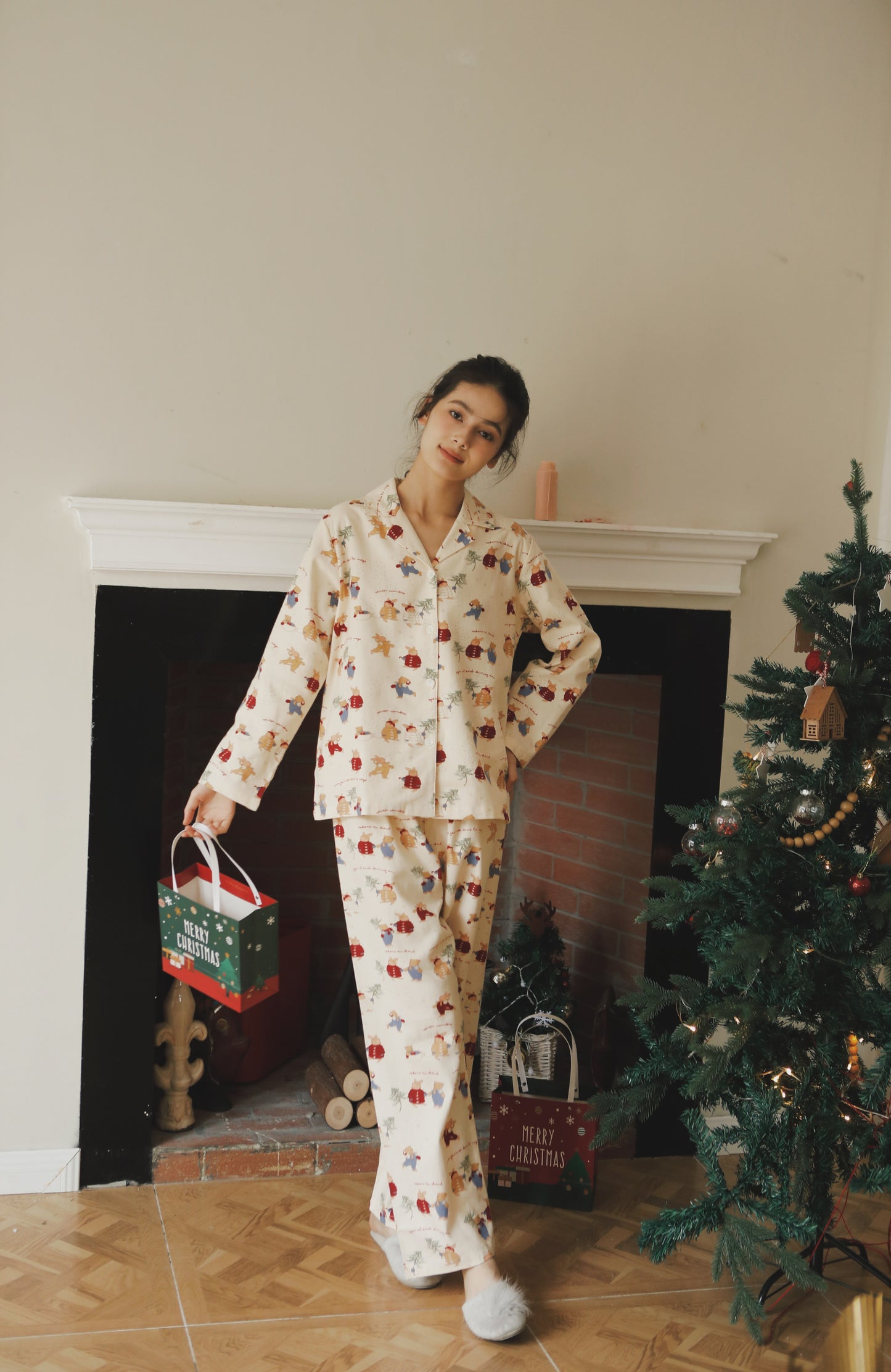 Christmas Rabbit PJS, Christmas bunny pajamas, 100% Cotton pyjamas, Christmas gift