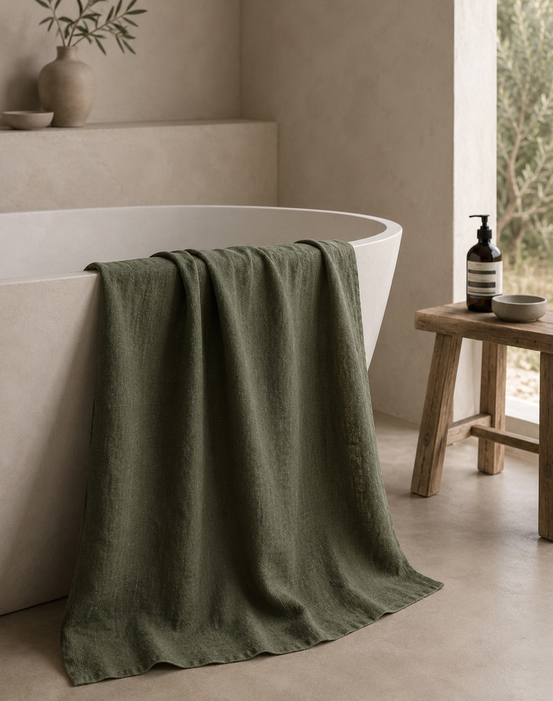 Forest Green Hemp Bath Towel, Lightweight Spa Towel