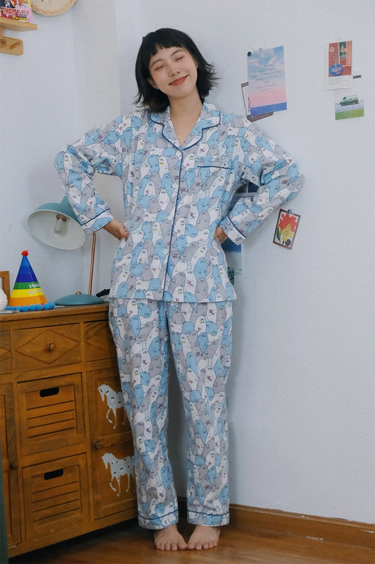 Lazy Sea Lions Pajama set, Cute Seals print, 100% cotton PJS, Christmas Gift, ETCozy