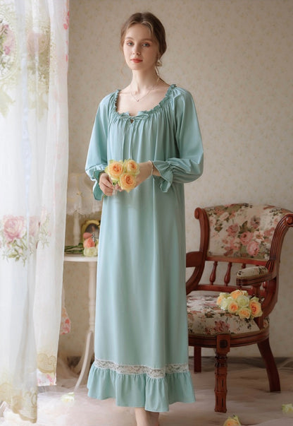 Purple Lace Deco dress, Cotton Nightgown, Purple sleepwear, Elegant nightie, Valentine's Day gift