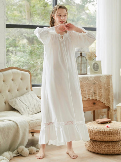Purple Lace Deco dress, Cotton Nightgown, Purple sleepwear, Elegant nightie, Valentine's Day gift