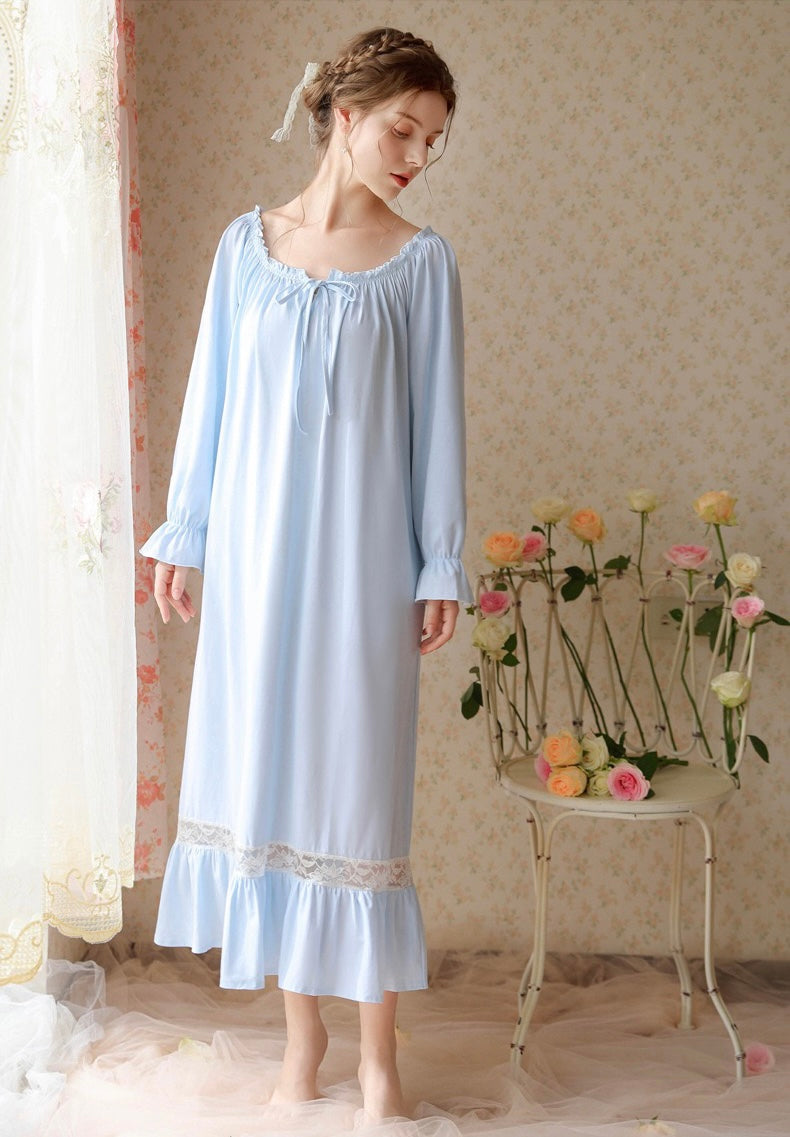 Short Sleeve Lace Deco dress, Blue Nightgown, Blue cotton sleepwear, E Etcozy Short Sleeve Lace Deco dress, Blue Nightgown, Blue cotton sleepwear, E Etcozy