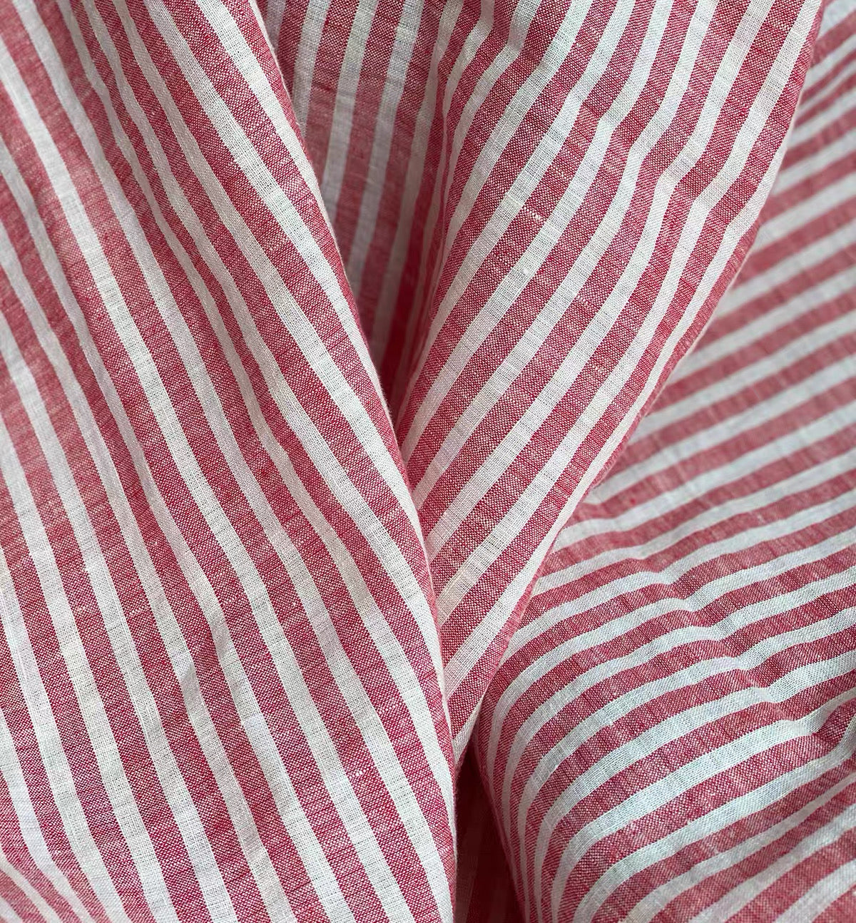 Middle weight Stone Washed Linen Fabric, Red Striped Pattern, OEKO-TEX Certified, 110 Inch Width