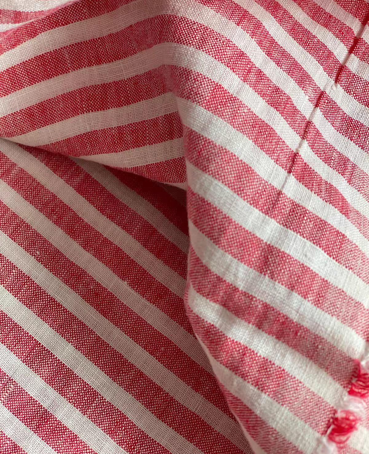 Middle weight Stone Washed Linen Fabric, Red Striped Pattern, OEKO-TEX Certified, 110 Inch Width
