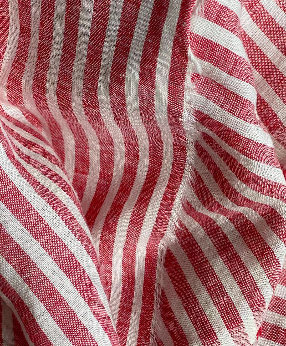 Middle weight Stone Washed Linen Fabric, Red Striped Pattern, OEKO-TEX Certified, 110 Inch Width