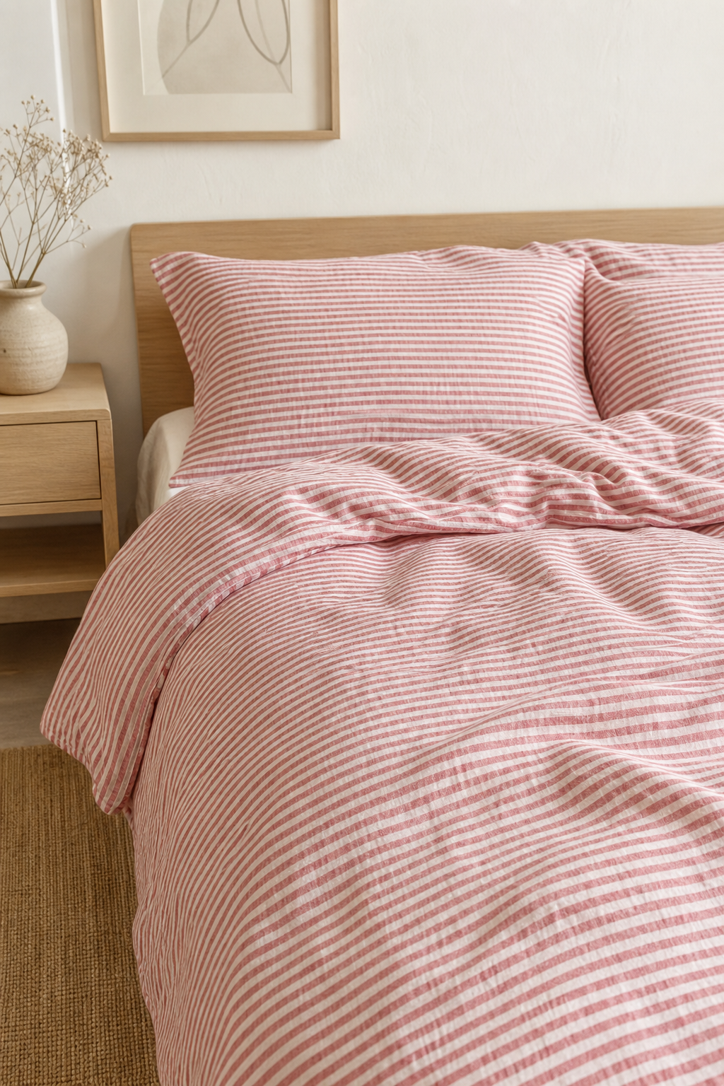 Middle weight Stone Washed Linen Fabric, Red Striped Pattern, OEKO-TEX Certified, 110 Inch Width - lifestyle scene