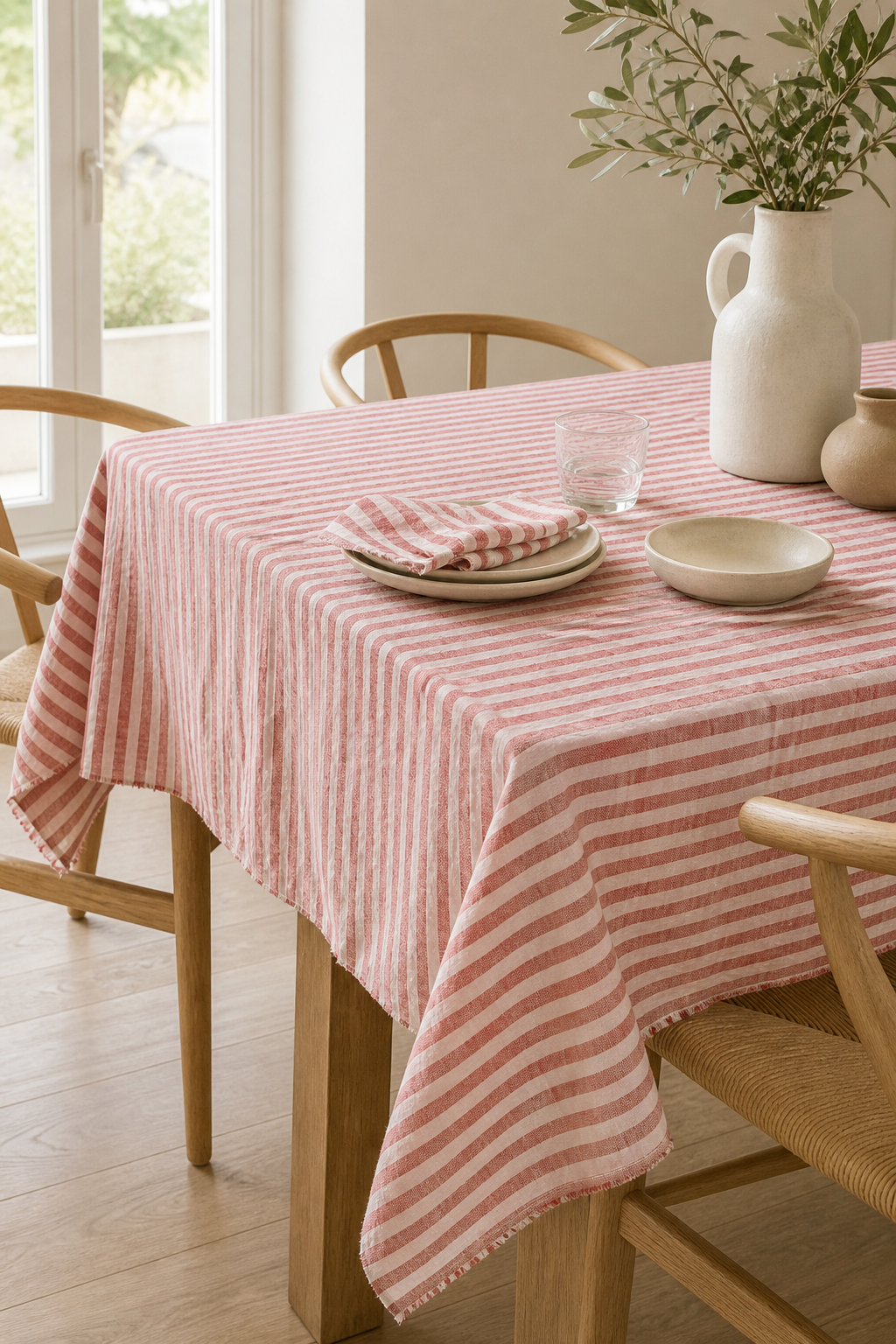 Middle weight Stone Washed Linen Fabric, Red Striped Pattern, OEKO-TEX Certified, 110 Inch Width - lifestyle scene