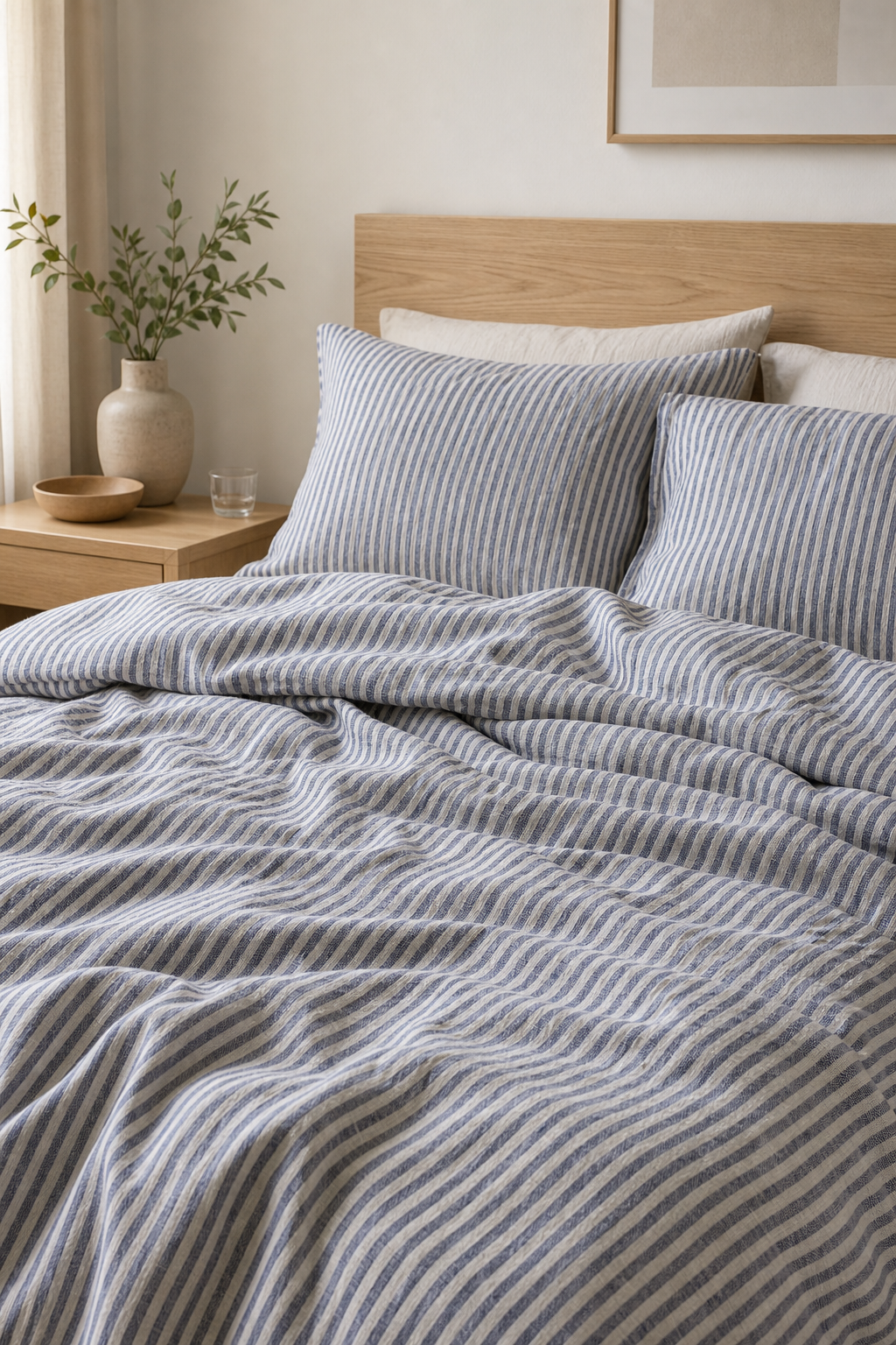 Blue Stripe Linen Fabric, Medium Weight, Stone Washed, 110 Inch Width - lifestyle scene