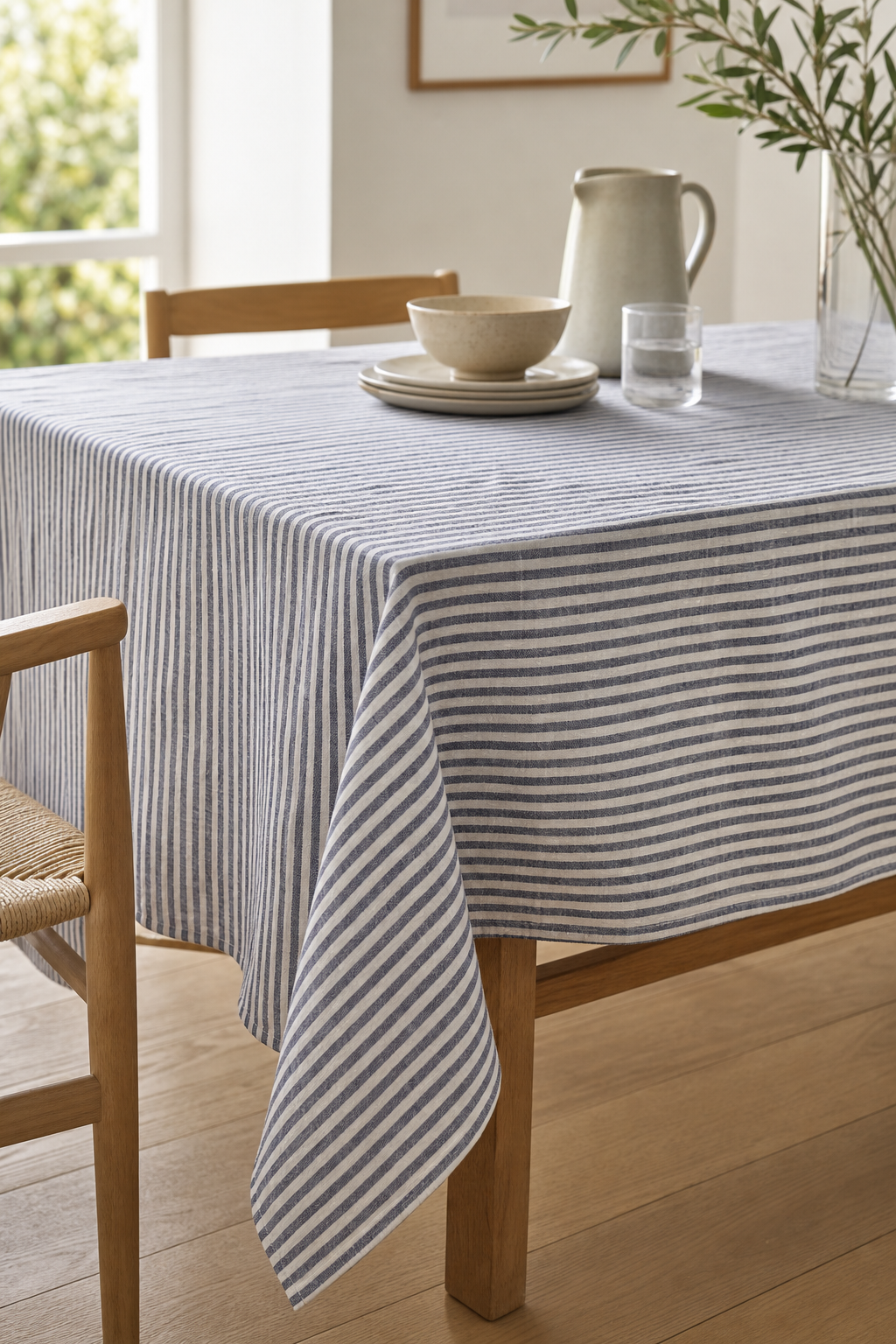 Blue Stripe Linen Fabric, Medium Weight, Stone Washed, 110 Inch Width - lifestyle scene