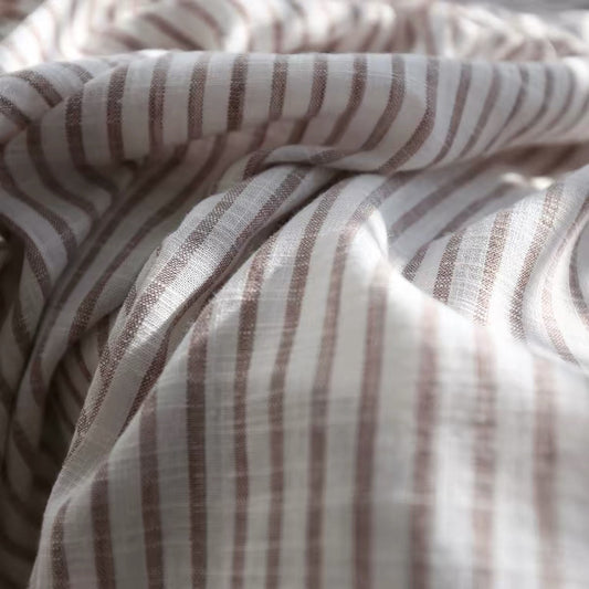 Brown Stripe Linen Fabric, Medium Weight, Stone Washed, 110 Inch Width