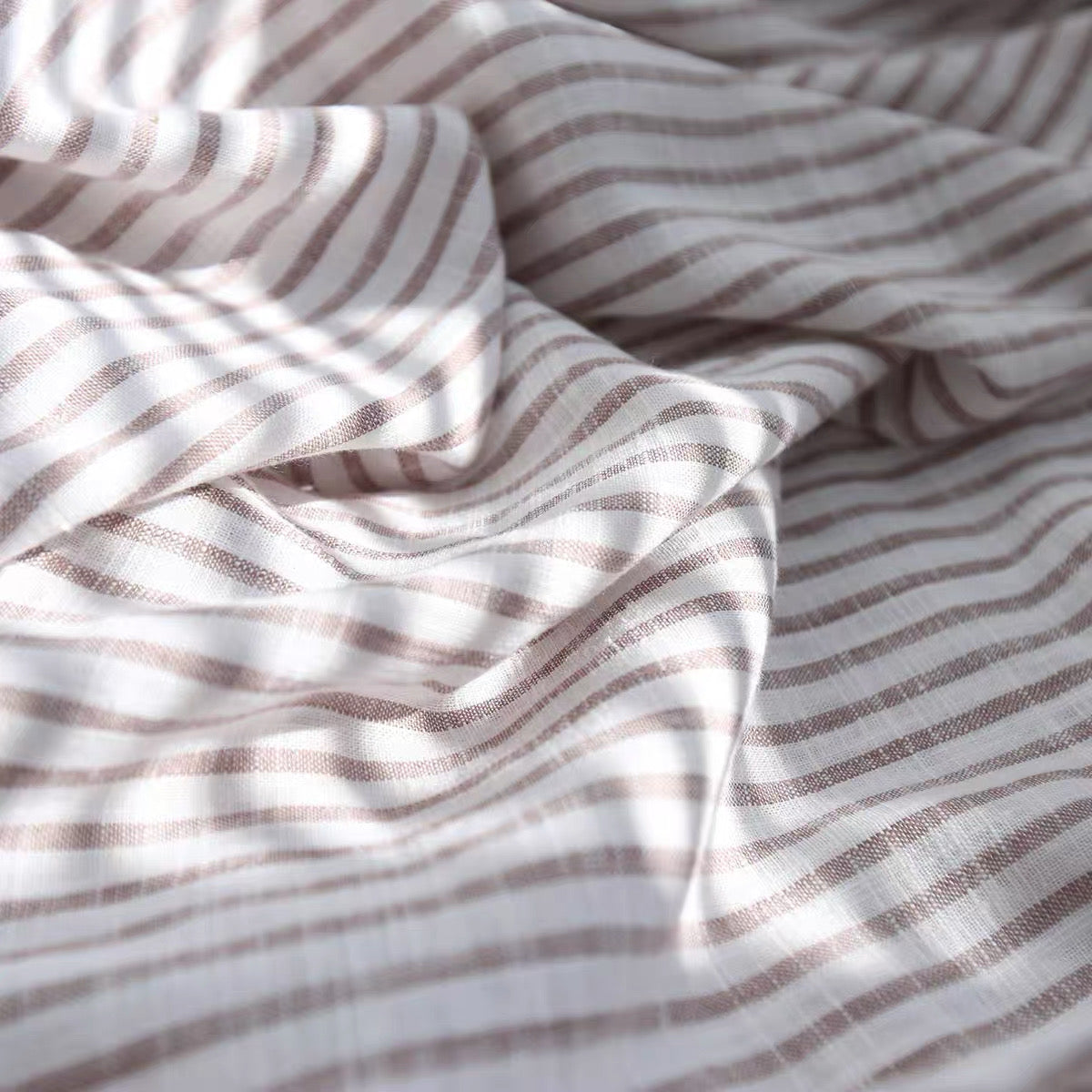 Brown Stripe Linen Fabric, Medium Weight, Stone Washed, 110 Inch Width