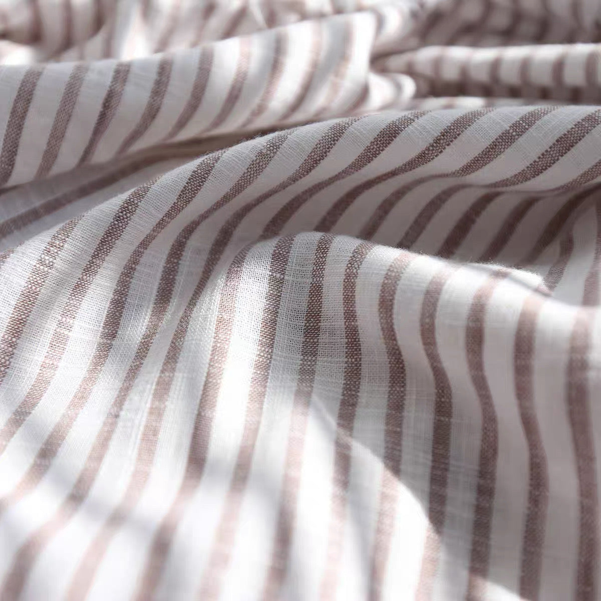 Brown Stripe Linen Fabric, Medium Weight, Stone Washed, 110 Inch Width