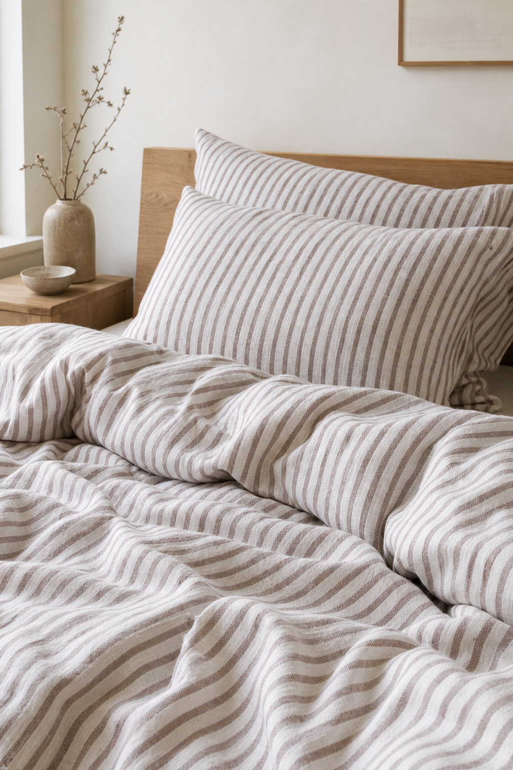 Brown Stripe Linen Fabric, Medium Weight, Stone Washed, 110 Inch Width - lifestyle scene