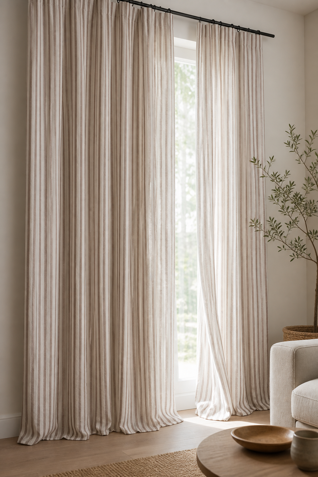 Brown Stripe Linen Fabric, Medium Weight, Stone Washed, 110 Inch Width - lifestyle scene