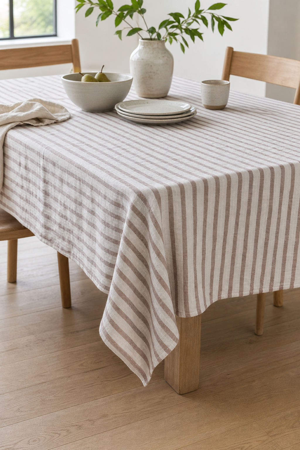 Brown Stripe Linen Fabric, Medium Weight, Stone Washed, 110 Inch Width - lifestyle scene