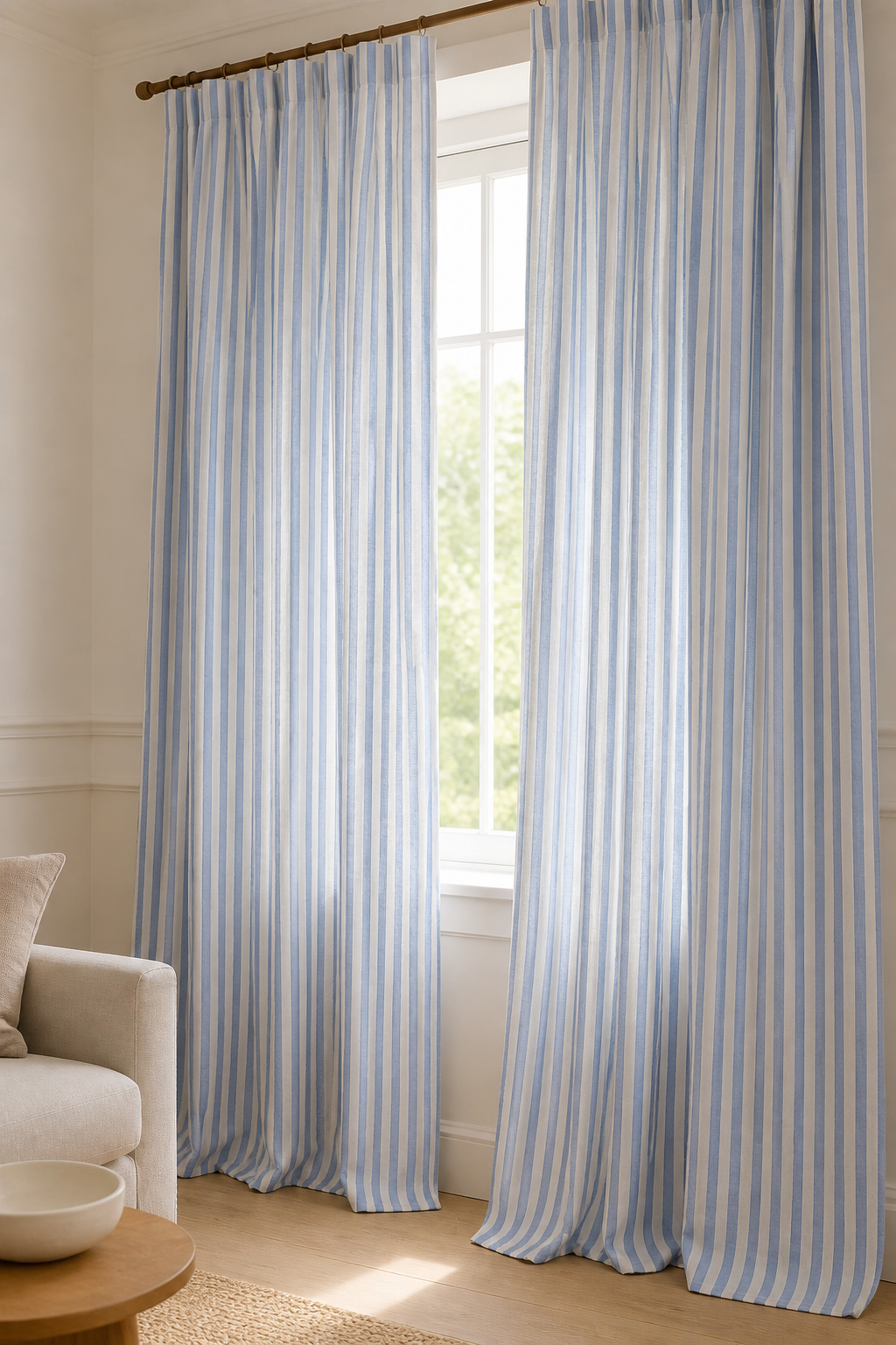 Blue Stripe Linen Fabric, Medium Weight, Stone Washed, 110 Inch Width - lifestyle scene