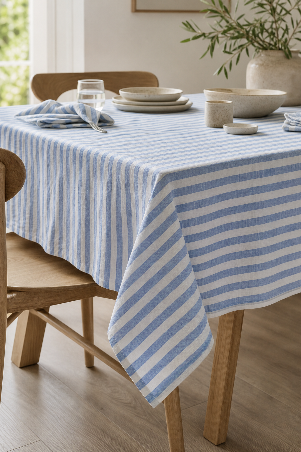 Blue Stripe Linen Fabric, Medium Weight, Stone Washed, 110 Inch Width - lifestyle scene