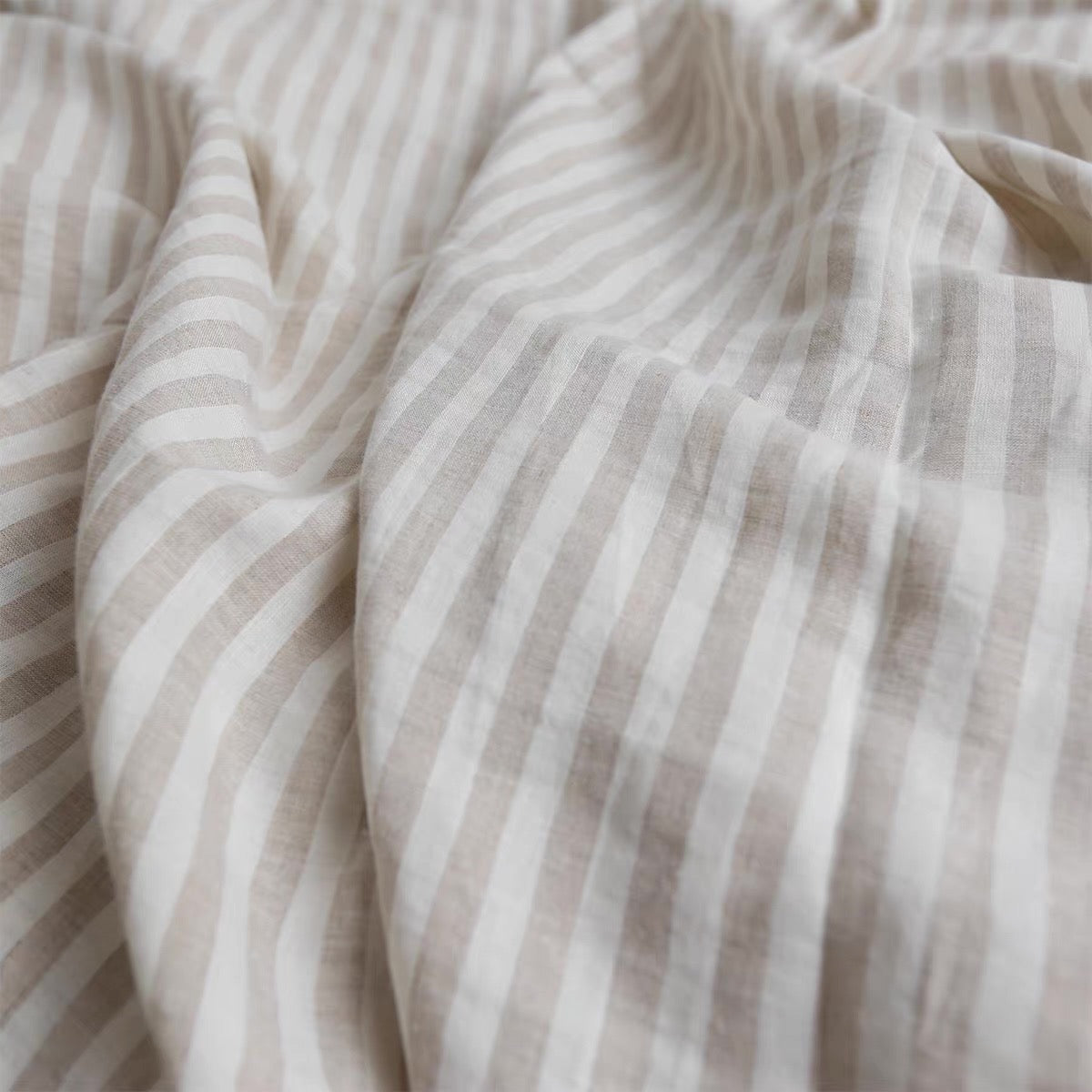Brown Stripe Linen Fabric, Medium Weight, Stone Washed, 110 Inch Width