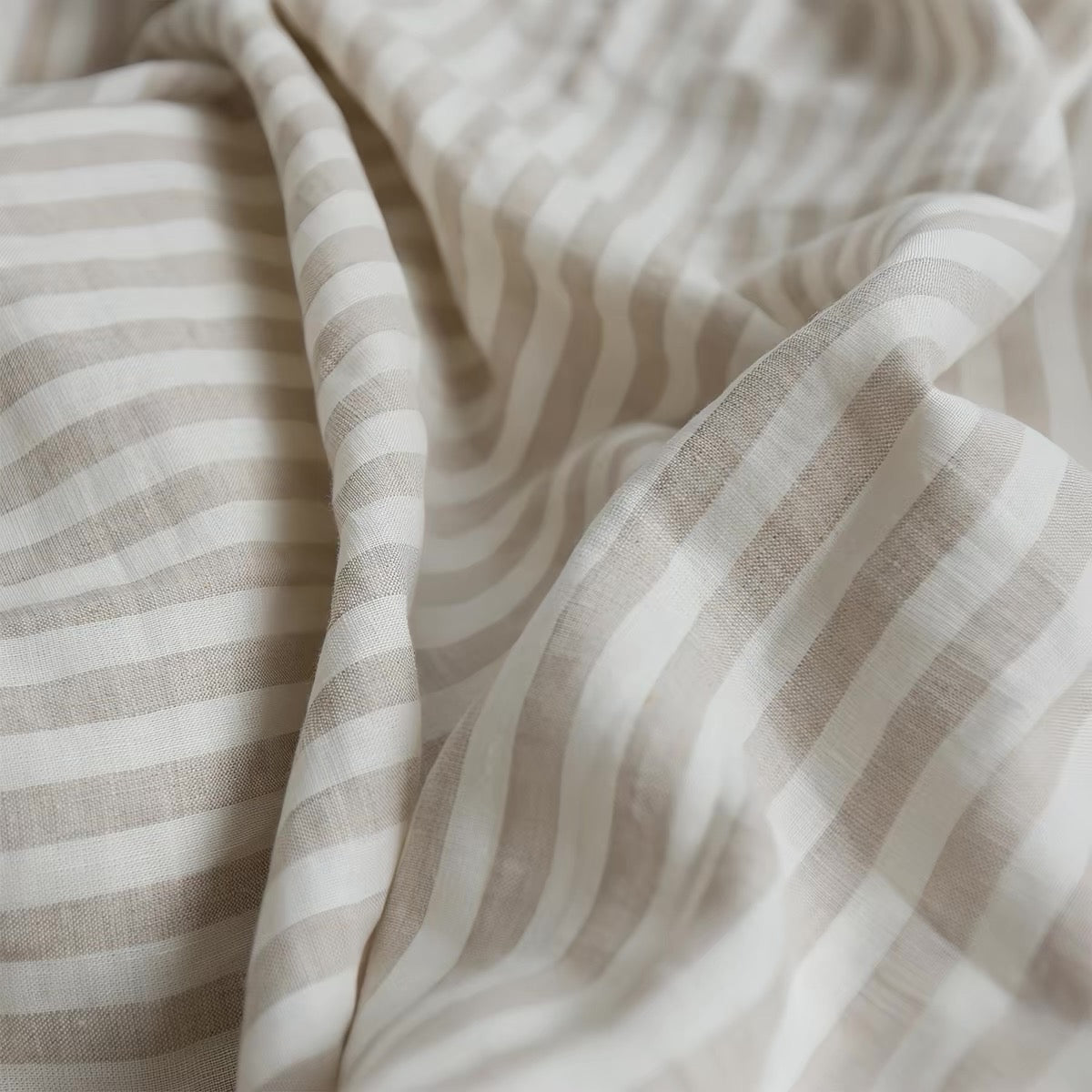 Brown Stripe Linen Fabric, Medium Weight, Stone Washed, 110 Inch Width