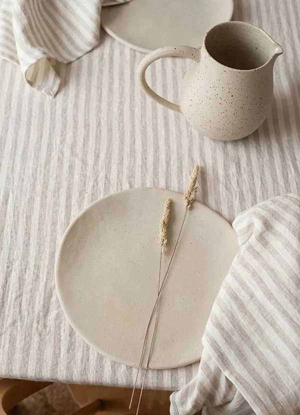 Brown Stripe Linen Fabric, Medium Weight, Stone Washed, 110 Inch Width