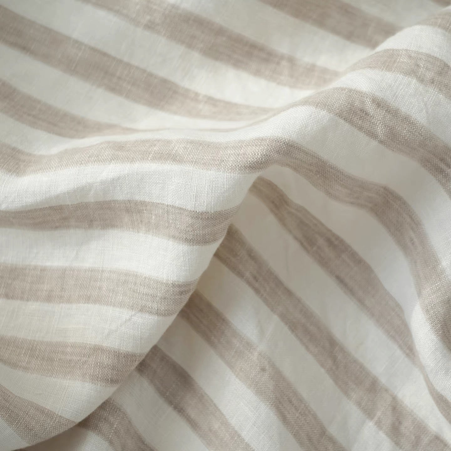 Brown Stripe Linen Fabric, Medium Weight, Stone Washed, 110 Inch Width