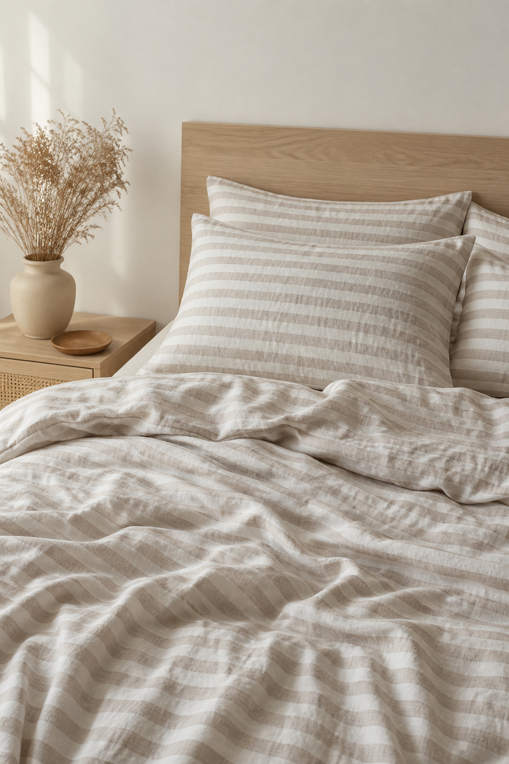 Brown Stripe Linen Fabric, Medium Weight, Stone Washed, 110 Inch Width - lifestyle scene